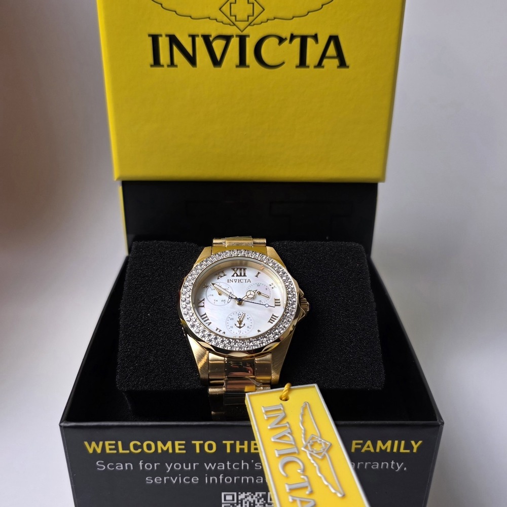 NEW OCEAN VOYAGE Lady Model 47700 Mother of Pearl Dial Quartz Gold #0402 - Picture 2 of 6